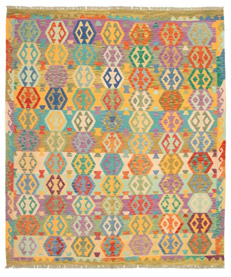 Bordered  Geometric Multi Area rug 8x10 Turkish Flat-weave 329271