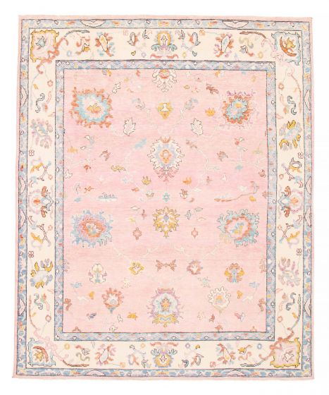 Bordered  Transitional Pink Area rug 6x9 Pakistani Hand-knotted 381679