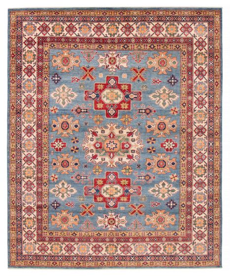 Bordered  Transitional Blue Area rug 6x9 Afghan Hand-knotted 392630