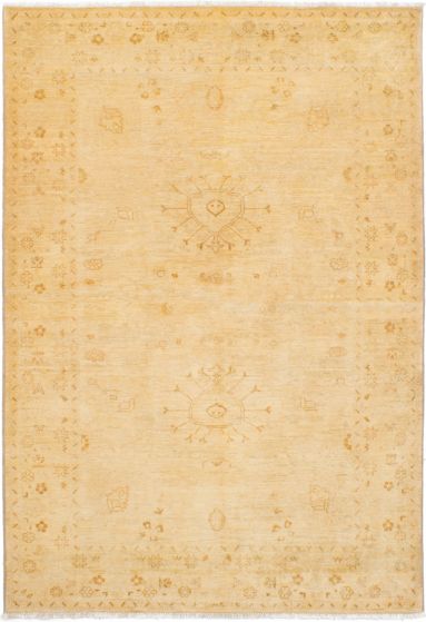 Bordered  Traditional Ivory Area rug 5x8 Afghan Hand-knotted 268257