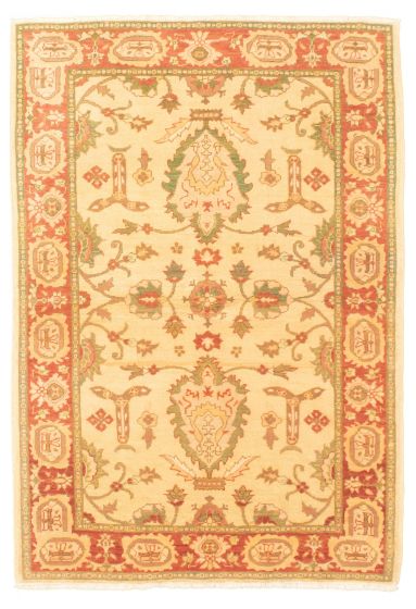 Bordered  Traditional Ivory Area rug 4x6 Pakistani Hand-knotted 318072