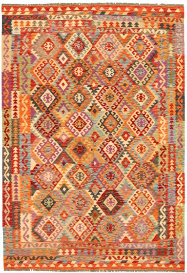 Bordered  Geometric Multi Area rug 6x9 Turkish Flat-weave 330887