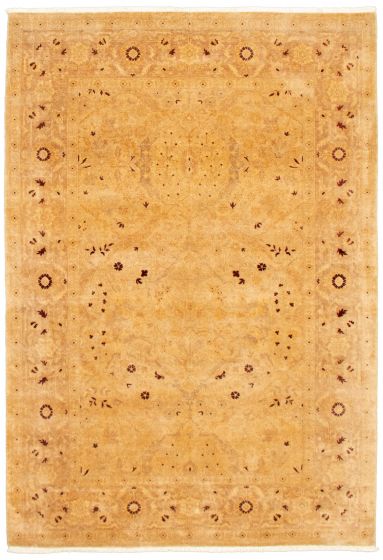 Bordered  Traditional Ivory Area rug 5x8 Pakistani Hand-knotted 341258