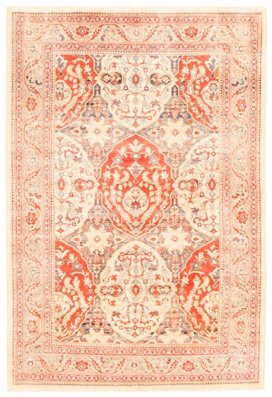 Bordered  Traditional Ivory Area rug 5x8 Turkish Hand-knotted 347765