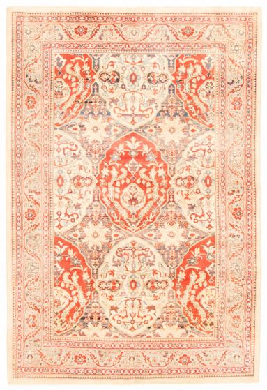 Bordered  Traditional Ivory Area rug 5x8 Turkish Hand-knotted 347765