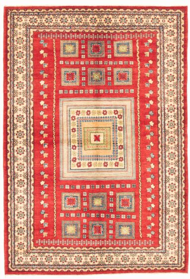 Bordered  Traditional Red Area rug 6x9 Afghan Hand-knotted 348326