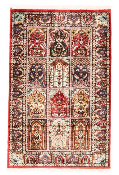 Bordered  Traditional Red Area rug 3x5 Indian Hand-knotted 348837