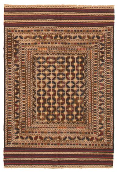 Bordered  Tribal Yellow Area rug 3x5 Afghan Flat-weave 356294
