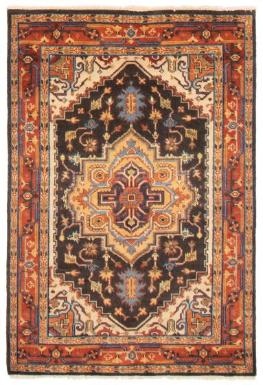 Bordered  Traditional Black Area rug 3x5 Indian Hand-knotted 362148