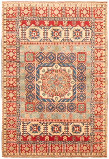 Bordered  Traditional Red Area rug 6x9 Afghan Hand-knotted 363699