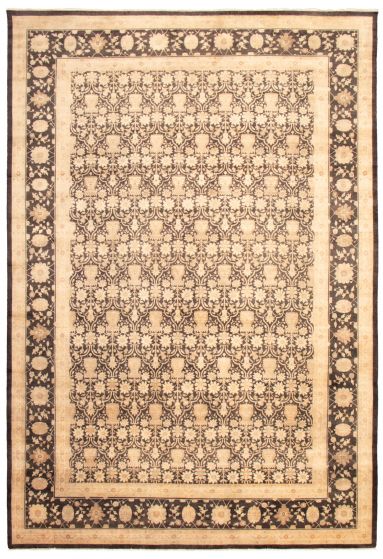 Bordered  Traditional Black Area rug Unique Pakistani Hand-knotted 368190
