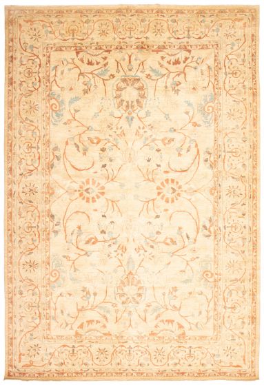 Bordered  Traditional Ivory Area rug Unique Afghan Hand-knotted 368389