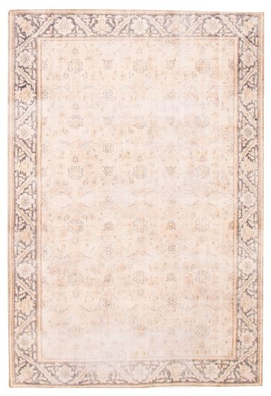 Bordered  Vintage/Distressed Ivory Area rug 5x8 Turkish Hand-knotted 374511