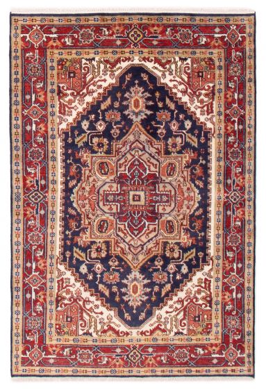 Bordered  Traditional Blue Area rug 5x8 Indian Hand-knotted 377616