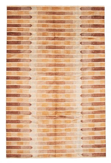 Stripes  Transitional Brown Area rug 6x9 Pakistani Hand-knotted 379113