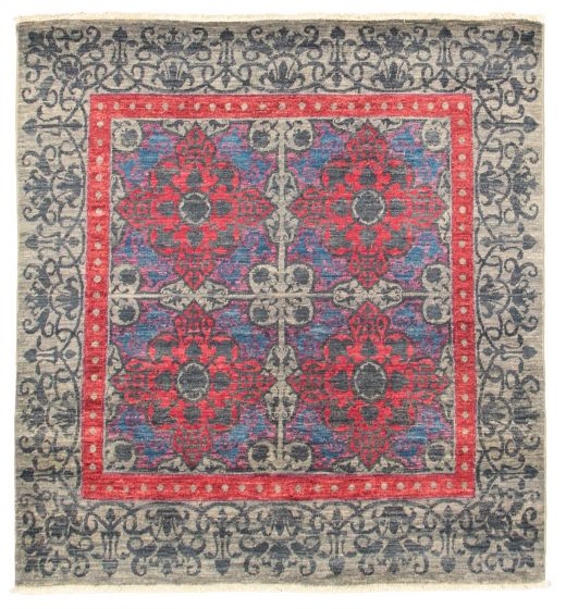 Bordered  Transitional Grey Area rug Unique Pakistani Hand-knotted 310765