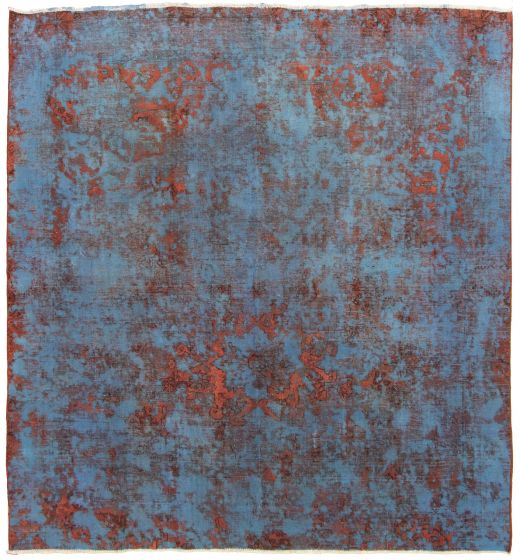 Casual  Transitional Blue Area rug Square Turkish Hand-knotted 332345