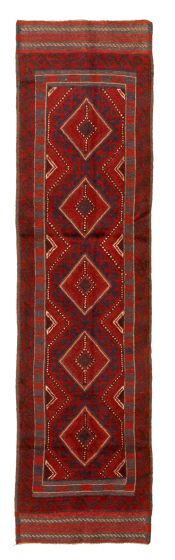 Bordered  Tribal Red Runner rug 9-ft-runner Afghan Hand-knotted 326170