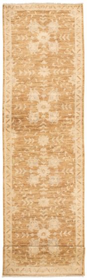 Bordered  Traditional Brown Runner rug 12-ft-runner Pakistani Hand-knotted 338741
