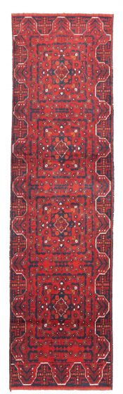 Bordered  Traditional Red Runner rug 9-ft-runner Afghan Hand-knotted 342329