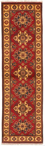 Bordered  Traditional Red Runner rug 10-ft-runner Afghan Hand-knotted 347181