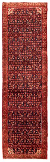 Bordered  Tribal Blue Runner rug 13-ft-runner Persian Hand-knotted 352369