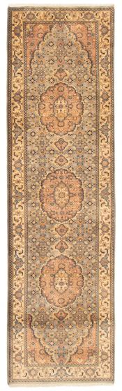 Bordered  Traditional Blue Runner rug 10-ft-runner Indian Hand-knotted 357525