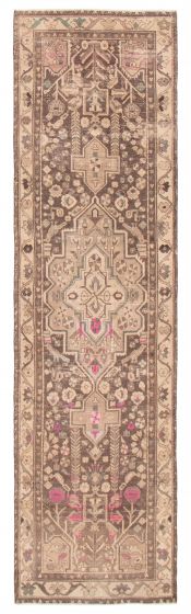 Vintage/Distressed Brown Runner rug 12-ft-runner Turkish Hand-knotted 392263