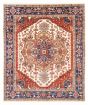 Bordered  Traditional Ivory Area rug 6x9 Indian Hand-knotted 378869