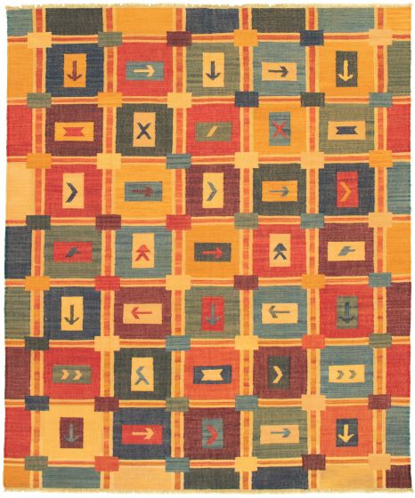 Casual  Transitional Orange Area rug 6x9 Turkish Flat-weave 335956