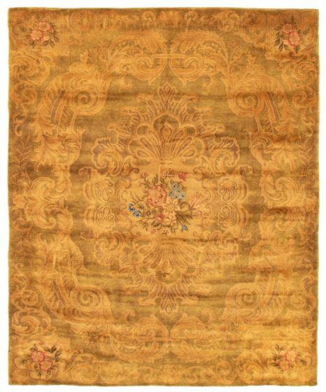 Bordered  Traditional Green Area rug 6x9 Nepal Hand-knotted 367334