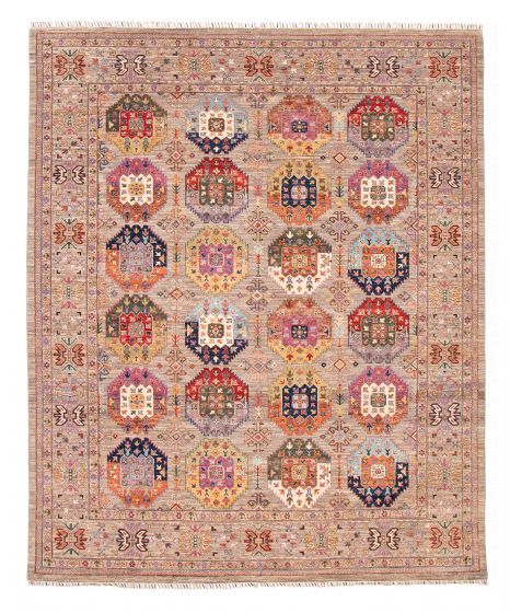 Bordered  Traditional Ivory Area rug 6x9 Pakistani Hand-knotted 381777