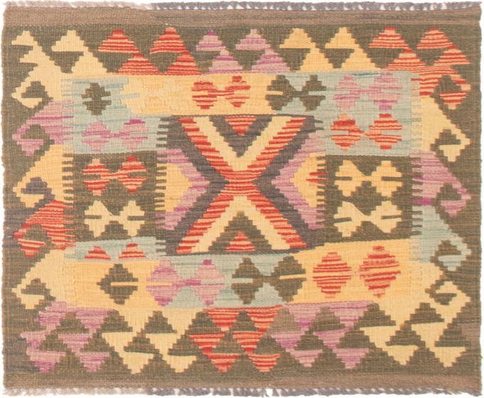 Bordered  Traditional Green Area rug Unique Turkish Flat-Weave 297818