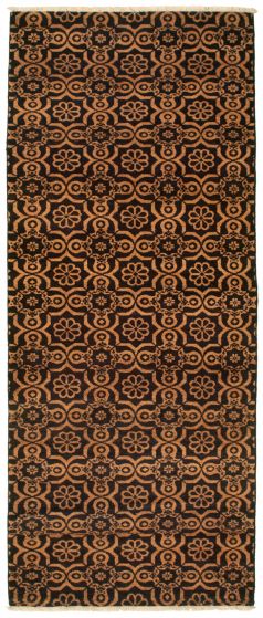 Casual  Transitional Black Runner rug 8-ft-runner Pakistani Hand-knotted 341545