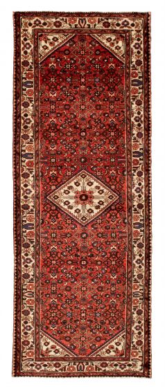 Bordered  Traditional Red Runner rug 10-ft-runner Persian Hand-knotted 352206
