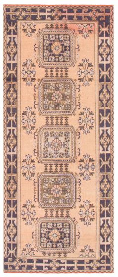 Bordered  Vintage Brown Runner rug 11-ft-runner Turkish Hand-knotted 358959