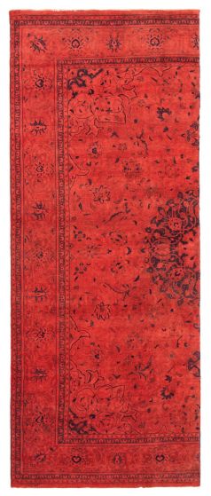 Overdyed  Transitional Red Runner rug 13-ft-runner Turkish Hand-knotted 369311