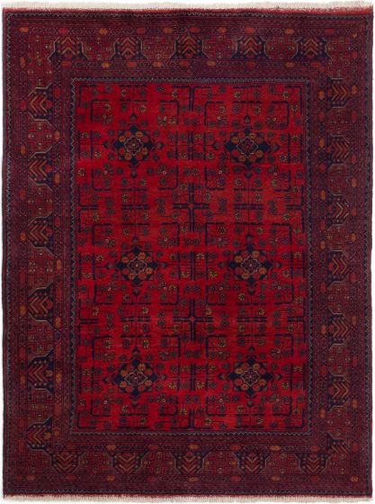 Bordered  Tribal Red Area rug 4x6 Afghan Hand-knotted 281157