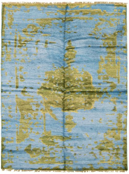 Bordered  Transitional Blue Area rug 5x8 Indian Hand-knotted 306426