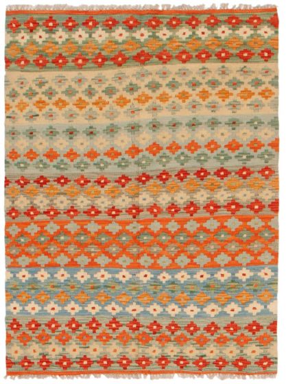 Turkish Bold and Colorful 3'7" x 4'10" Flat-weave Wool Dark Copper Kilim