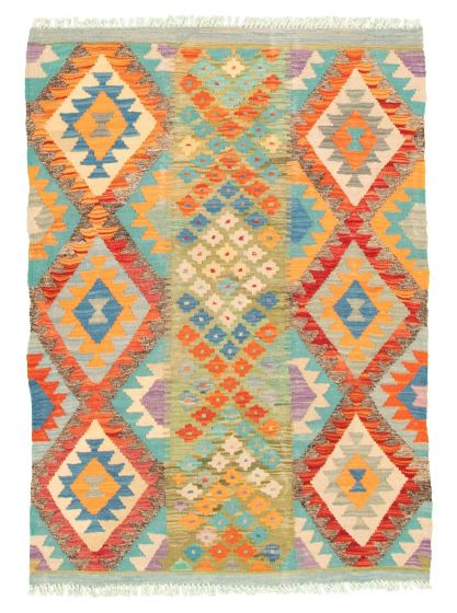 Bordered  Geometric Multi Area rug 3x5 Turkish Flat-weave 329331