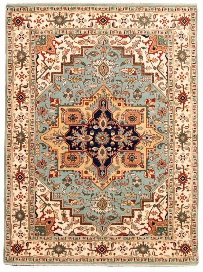Bordered  Traditional Blue Area rug 9x12 Indian Hand-knotted 331924