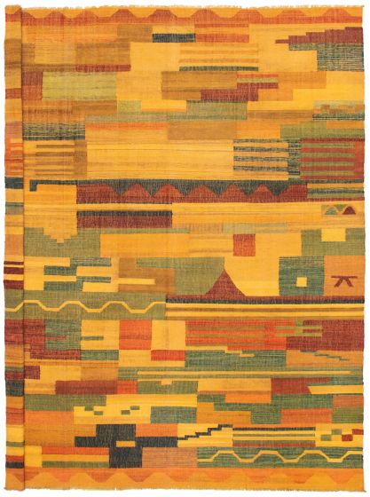 Casual  Transitional Orange Area rug 10x14 Turkish Flat-weave 335732