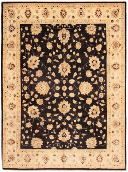 Bordered  Traditional Black Area rug 9x12 Afghan Hand-knotted 338024