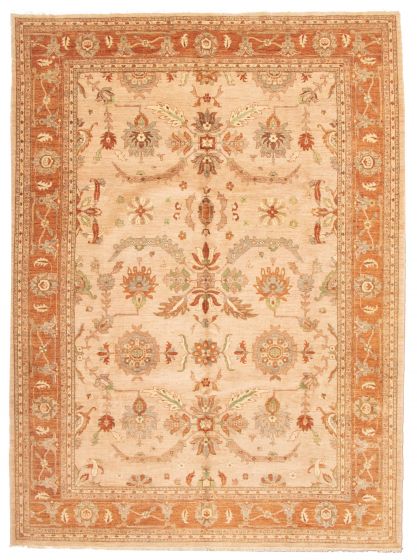 Bordered  Traditional Ivory Area rug 10x14 Afghan Hand-knotted 338255