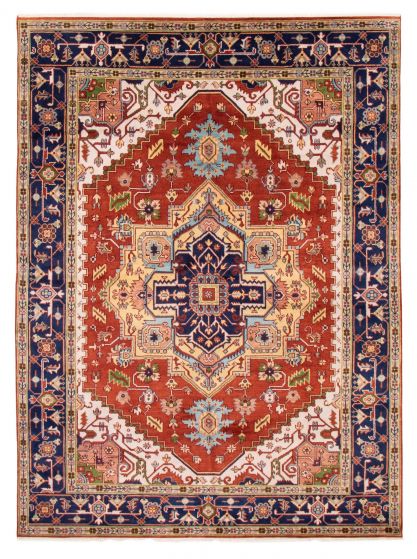 Bordered  Traditional Brown Area rug 9x12 Indian Hand-knotted 377604