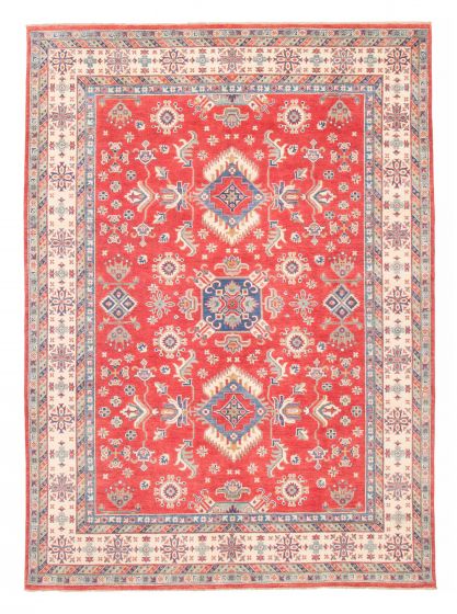Bordered  Traditional Red Area rug 8x10 Afghan Hand-knotted 381801
