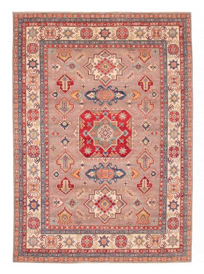 Bordered  Geometric Brown Area rug Unique Afghan Hand-knotted 381902