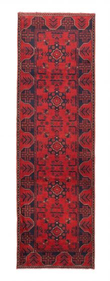Bordered  Traditional Red Runner rug 10-ft-runner Afghan Hand-knotted 342301