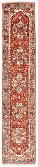 Bordered  Geometric Brown Runner rug 12-ft-runner Indian Hand-knotted 377767